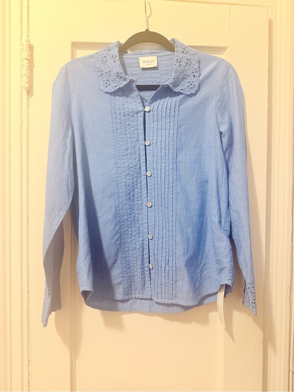 Wrap London Light Blue Button-Down Shirt with Lace Collar